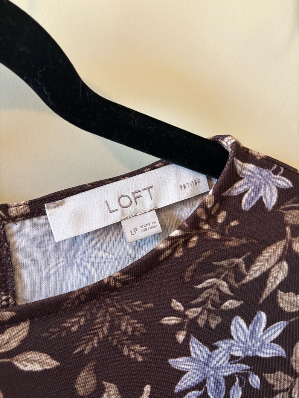 LOFT Brown Floral Long-Sleeve A-Line Dress Large Petite Fall Cottagecore - Picture 5 of 10